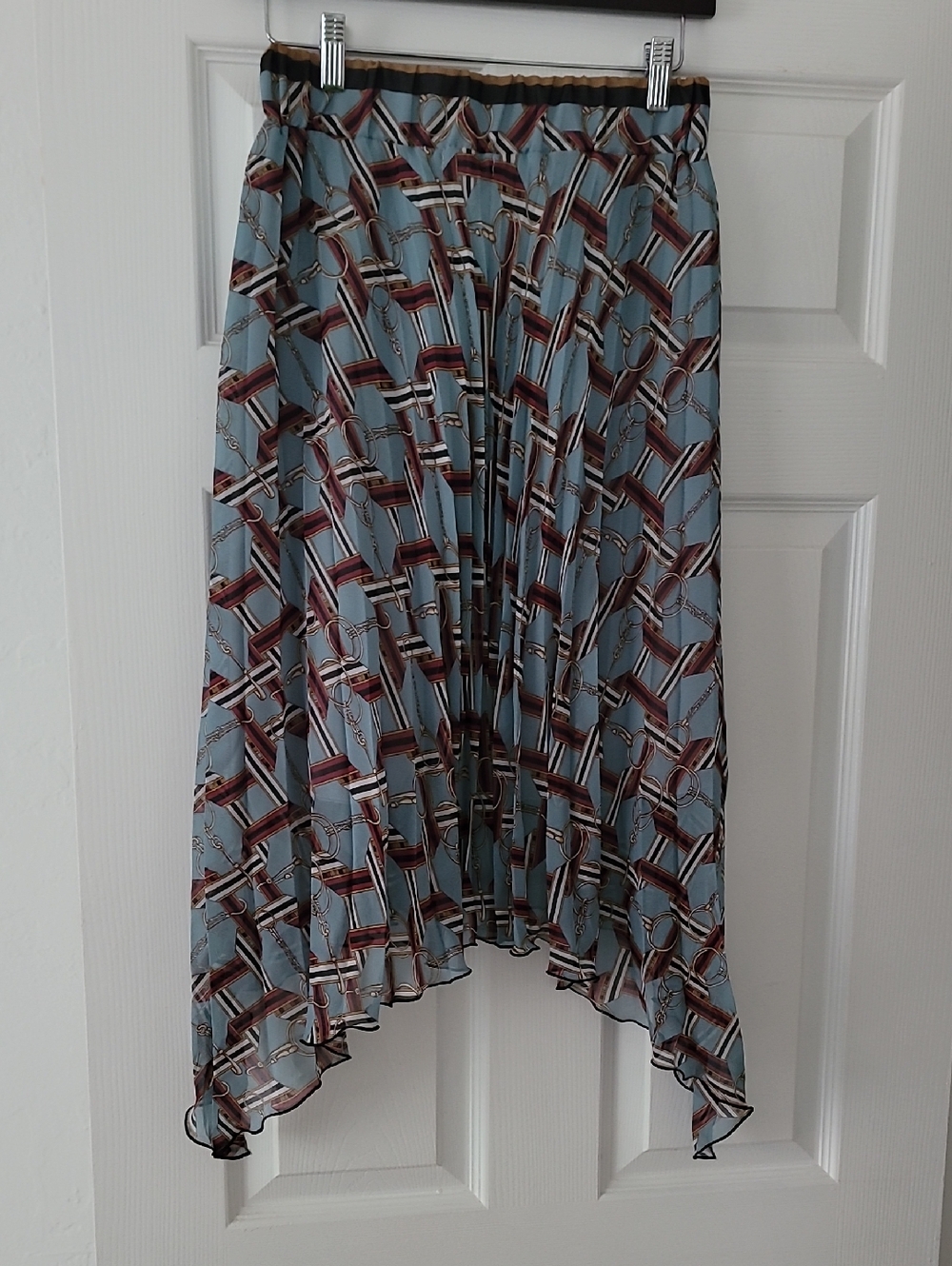 Light Blue Geometric High-Low Pleated Skirt